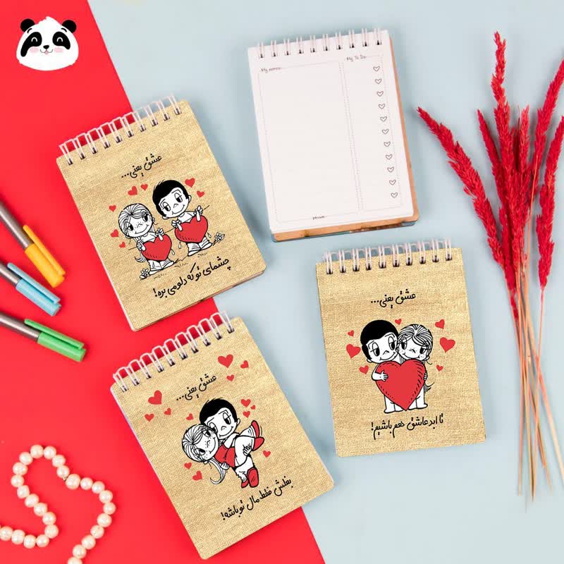 دفترچه جلد چوبی طرح عاشقانه سایز A6‌