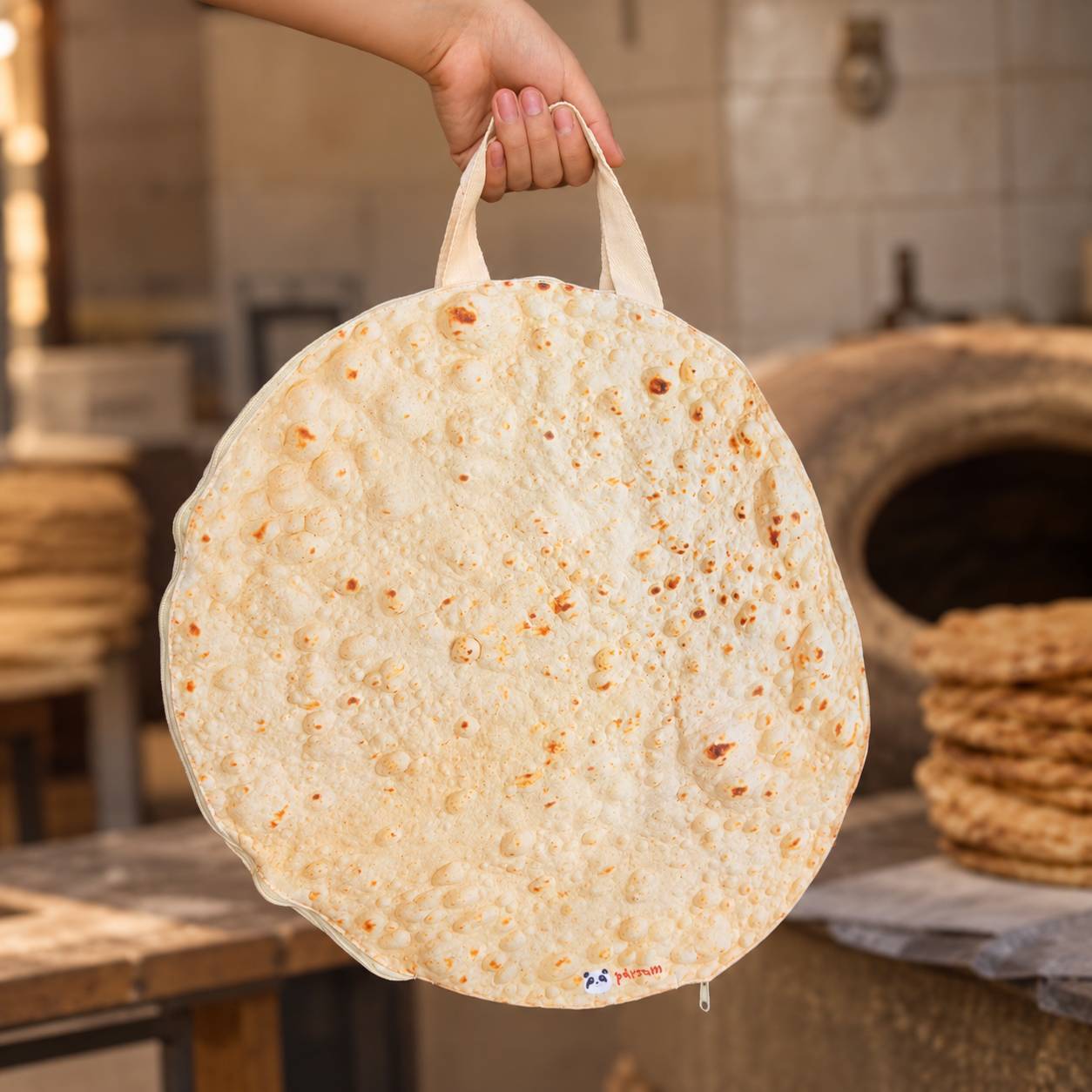 کیسه نان پارچه ای دسته دار طرح نان تافتون