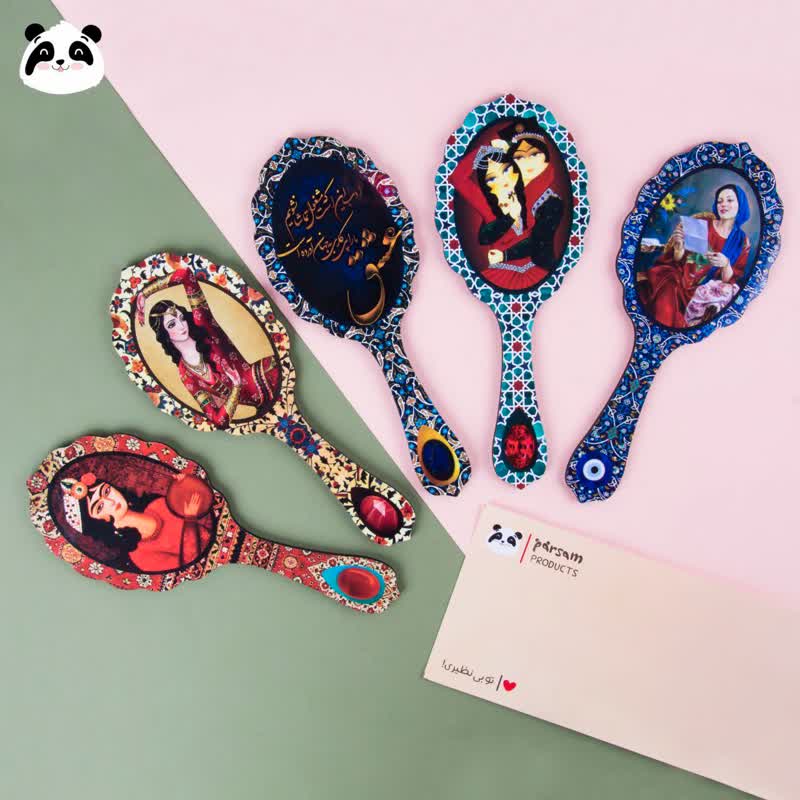 آینه دسته دار بیضی طرح سنتی