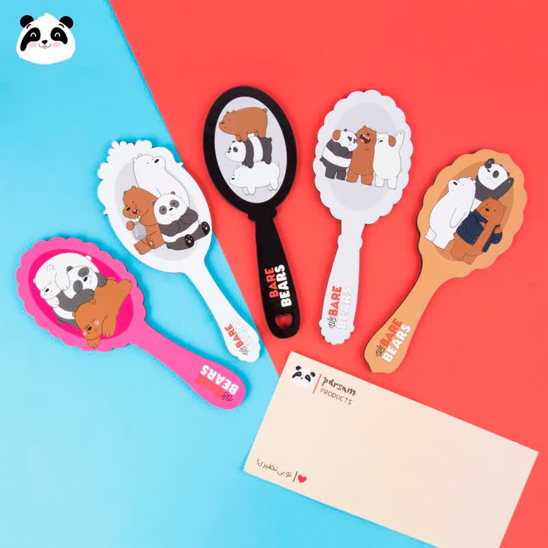 آینه دسته دار بیضی طرح خرس BARE BEARS