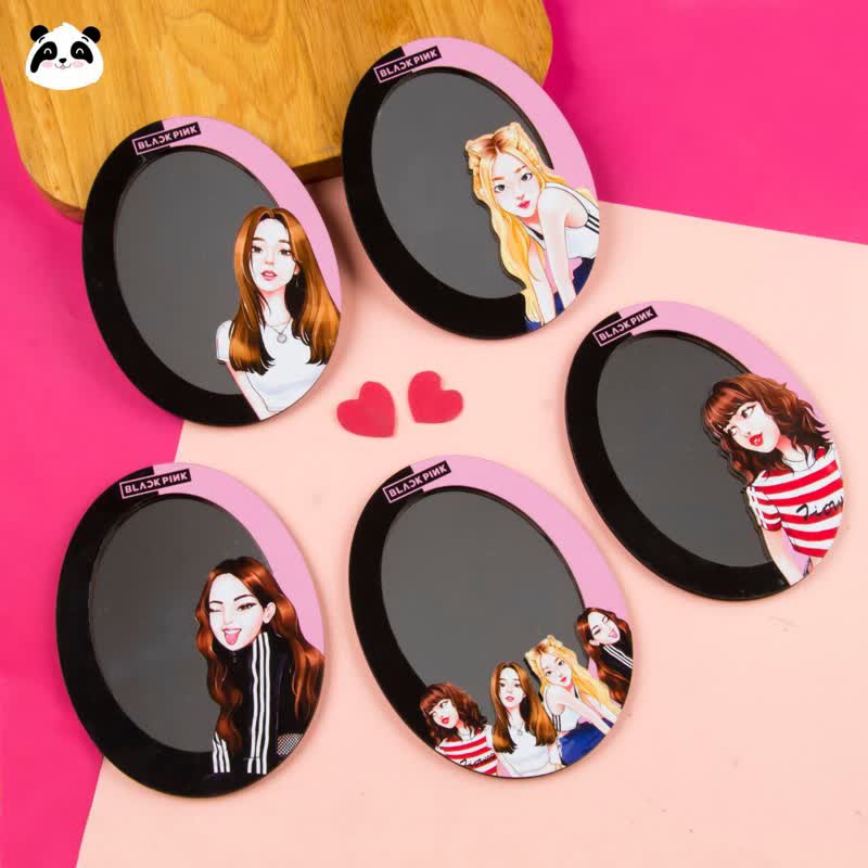 آینه آرایشی بیضی طرح بلک پینک