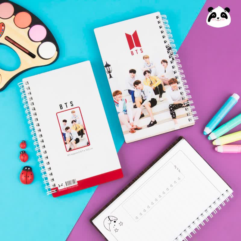دفتر جلد چوبی سری BTS طرح Happines | سایز پالتویی