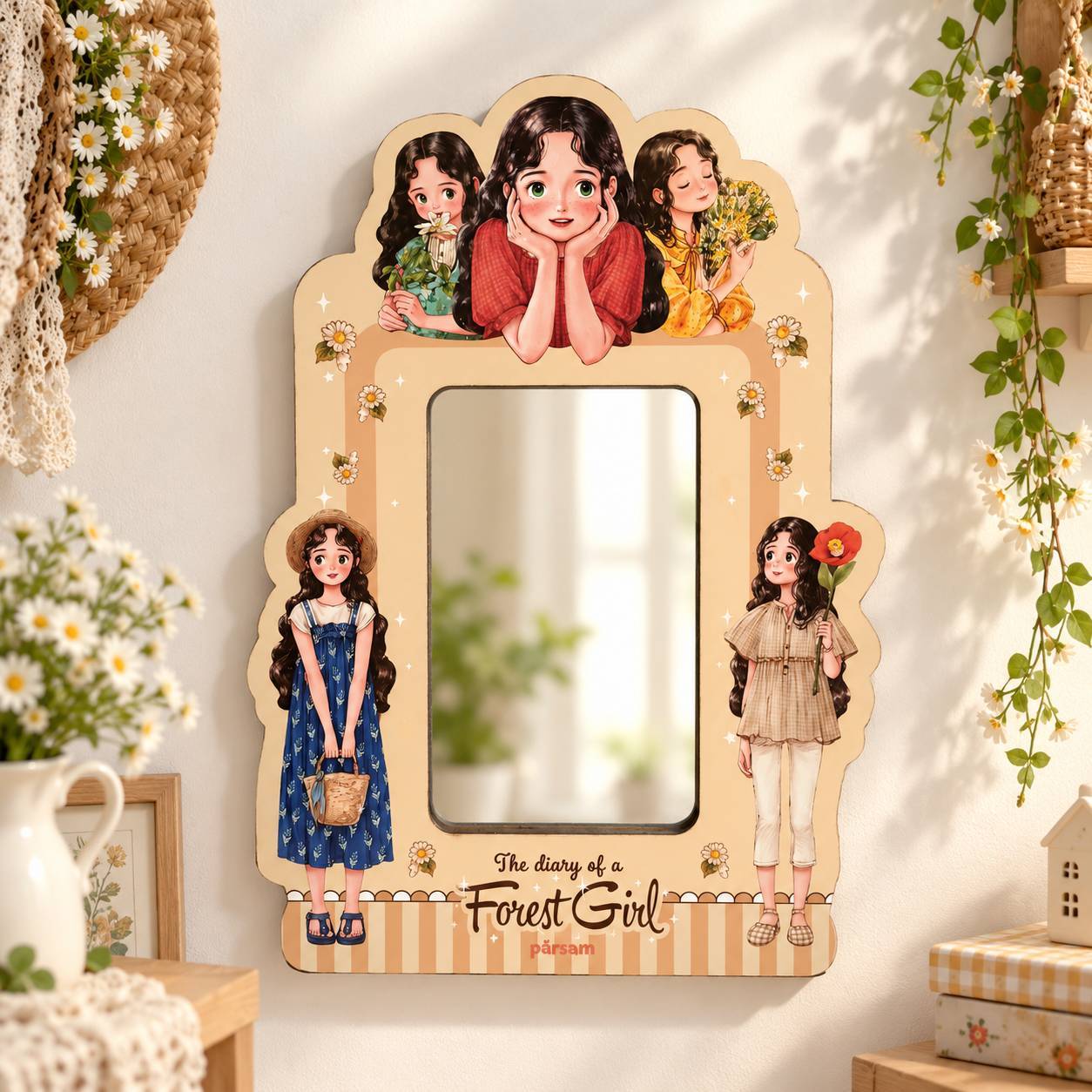 آینه دیواری عمودی طرح دختر جنگل
