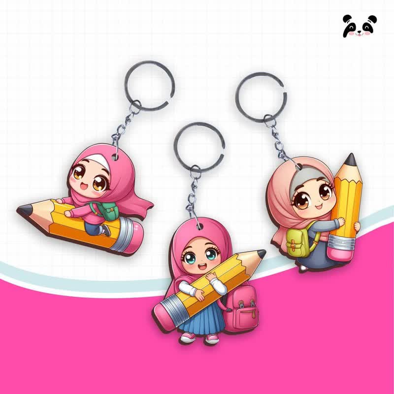 سرکلیدی چوبی مداد دانش طرح دخترانه
