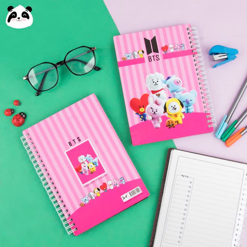 دفتر جلد چوبی سری BTS طرح سیاره BT21 | سایز رقعی (A5)